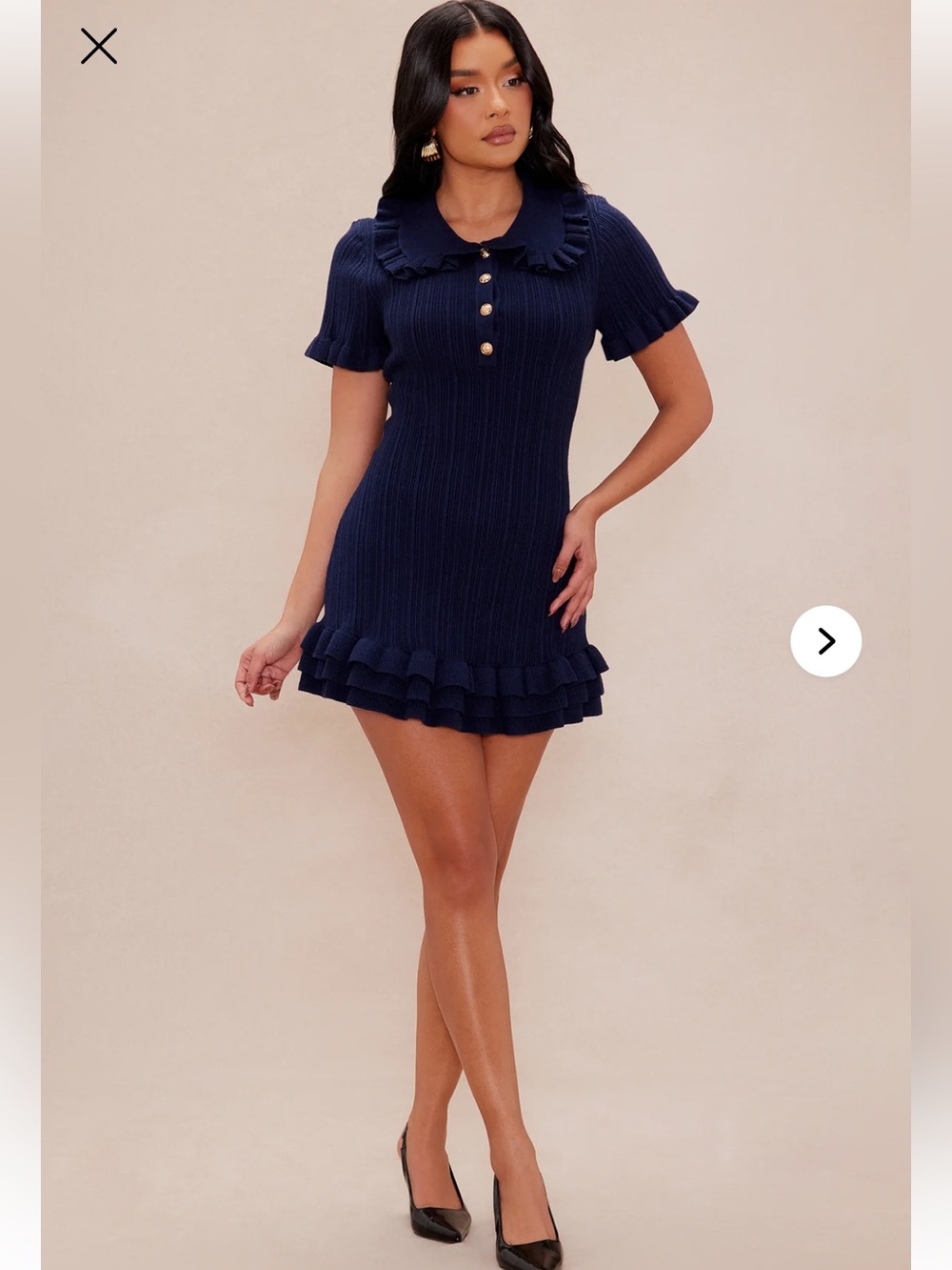 Fashion nova sweater dress navy ruffle gold buttons s nwt